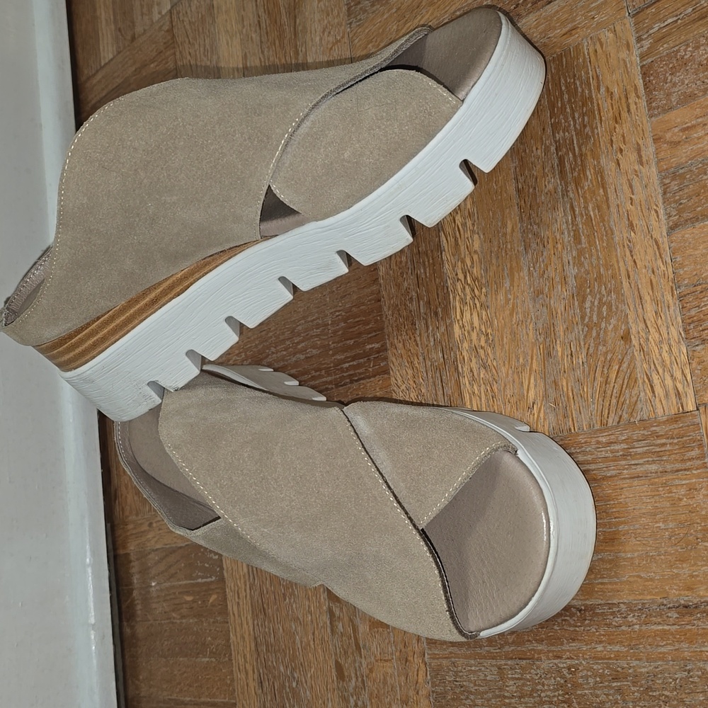Silent D Racket Tan Suede Platform Sandals - image 1